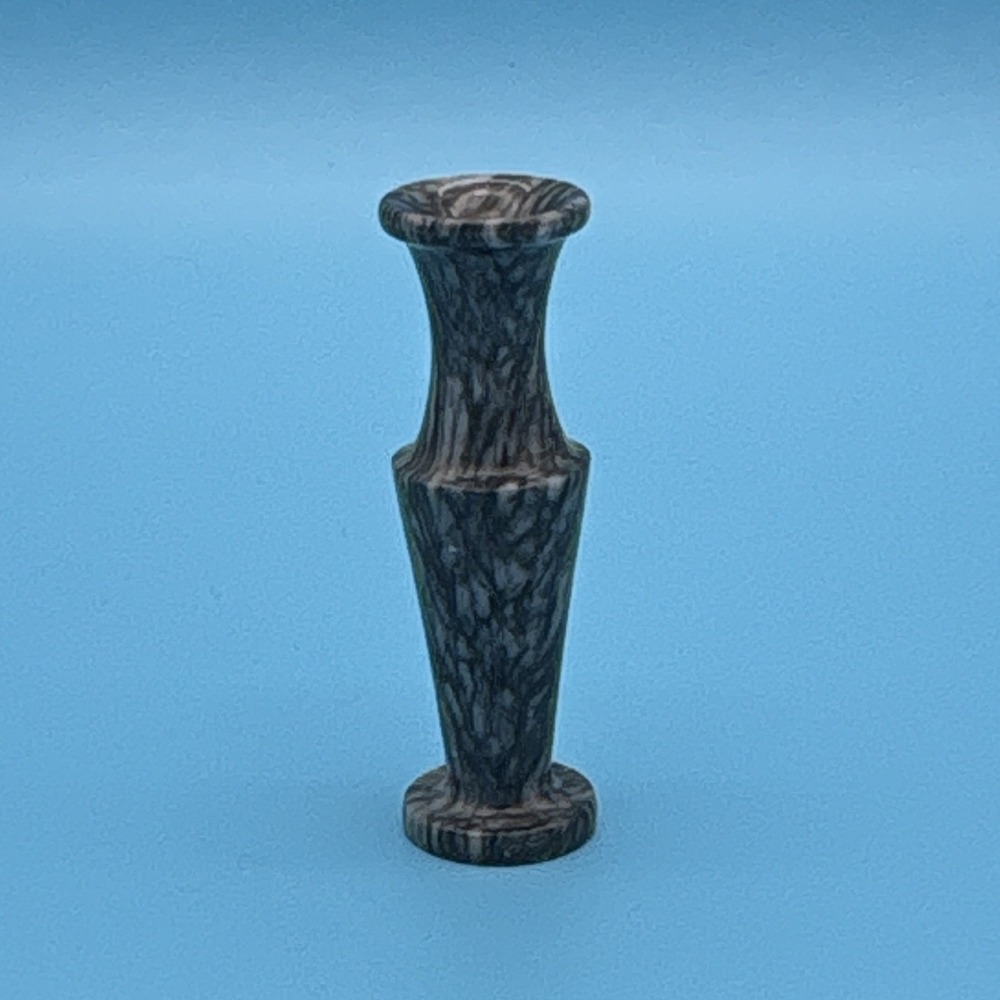 Vtg Taiwan Zebra Marble Bud Vase Heavy Solid Gray Black Stone Hourglass 1970s